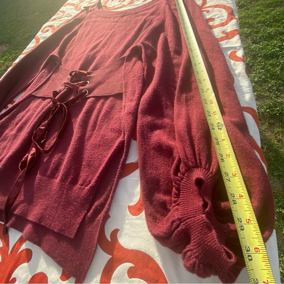 Leith Sweater Dress Long Sleeve Red Oversized Puffy Dress tie waist size xs - Picture 10 of 15